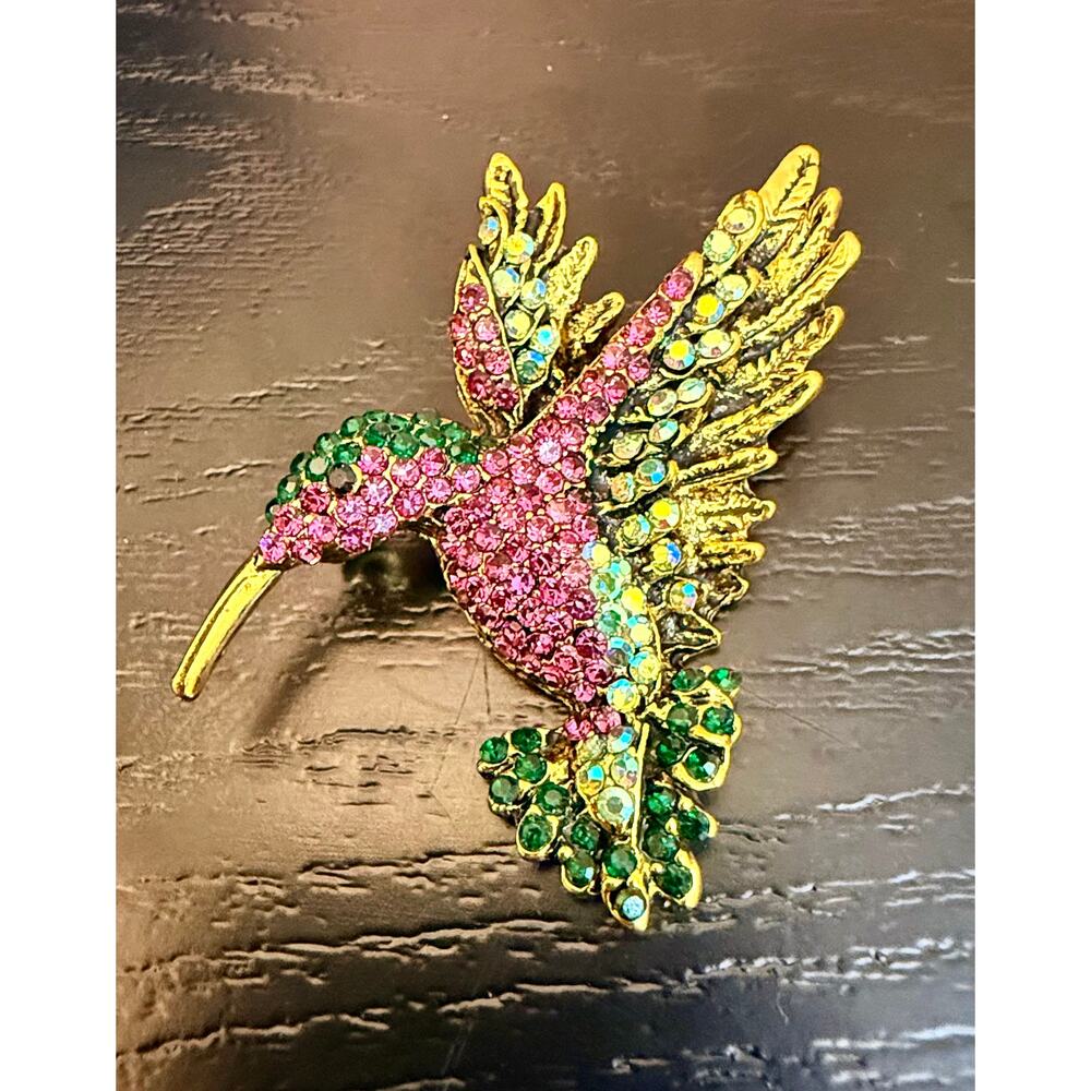 Vintage Rhinestone Hummingbird Brooch